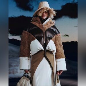 Moncler 1952 Orefa Coat with Color Block Zip Front Faux Shearling size 0 / Small